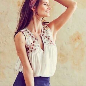 Anthropologie | One September Boho Embroidered Sleeveless Blouse